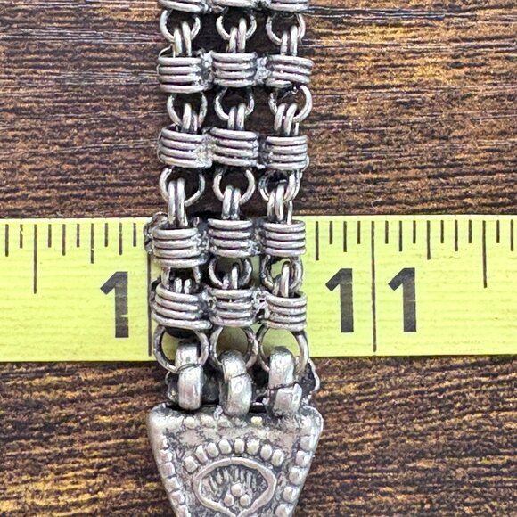 VTG Sterling Silver 925 Heart Flower Design Vintage Link Bracelet Hook Clasp 8" - Picture 8 of 9